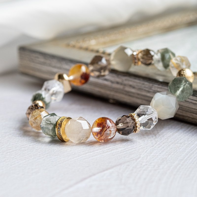 Chelsea 绿幽灵 金钛晶 锦锂水晶 月亮石天然水晶手链 - 手链/手环 - 水晶 橘色