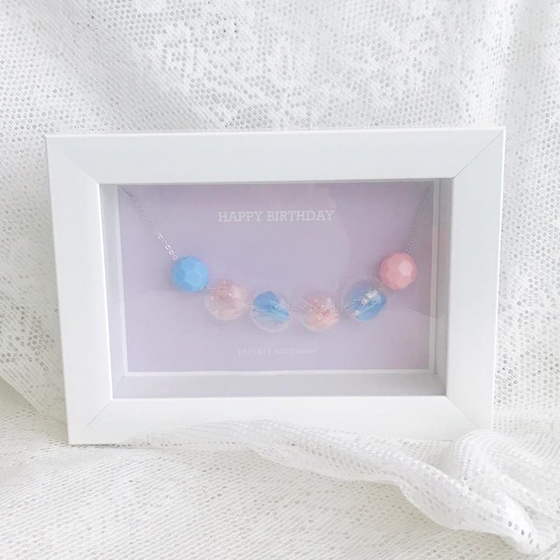 初夏 粉蓝粉红 不凋花 保鲜花  相框  圣诞礼物  几何 玻璃珠 泡泡 圆珠 透明 项链 颈链 项链 颈链 生日礼物 闺蜜 结婚 礼物 姐妹 - 颈链 - 纸 粉红色