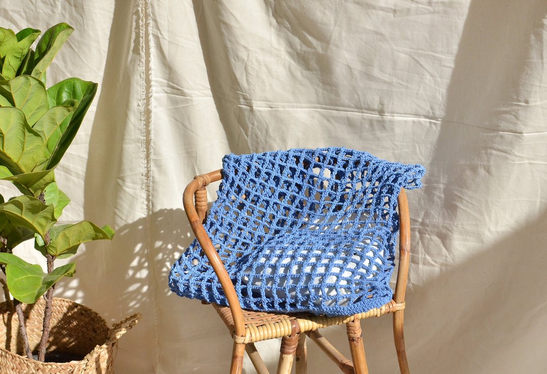 Blue sky Nagridia crochet bag - 手提包/手提袋 - 棉 蓝色
