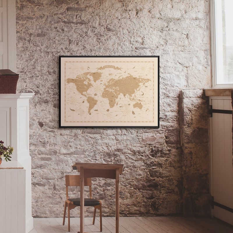 复古世界地图II - 地图挂画/居家摆设/入厝礼/卧室挂画/旅店摆设 - 海报/装饰画/版画 - 其他材质 多色