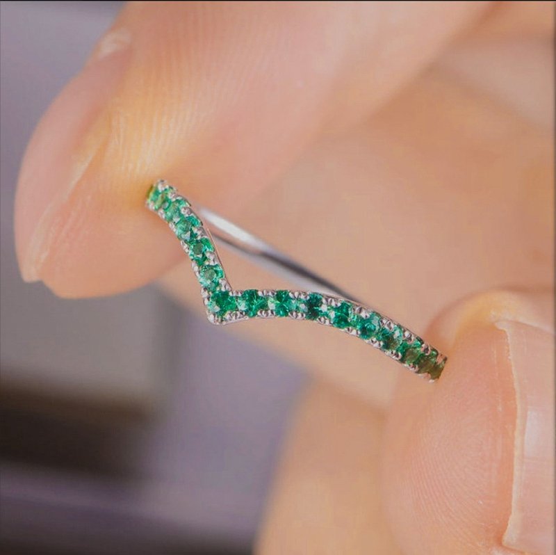 天然祖母绿婚戒 | 宝石戒指 | 叠戴戒指 | 送给女性的礼物 - 项链 - 纯银 绿色