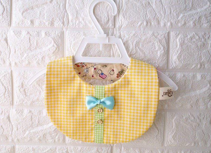 俏皮小绅士双面造型兜 口水兜 口水巾 沙发兜 明unicorn 弥月礼 满月礼 加购绣字 - 围嘴/口水巾 - 棉．麻 橘色