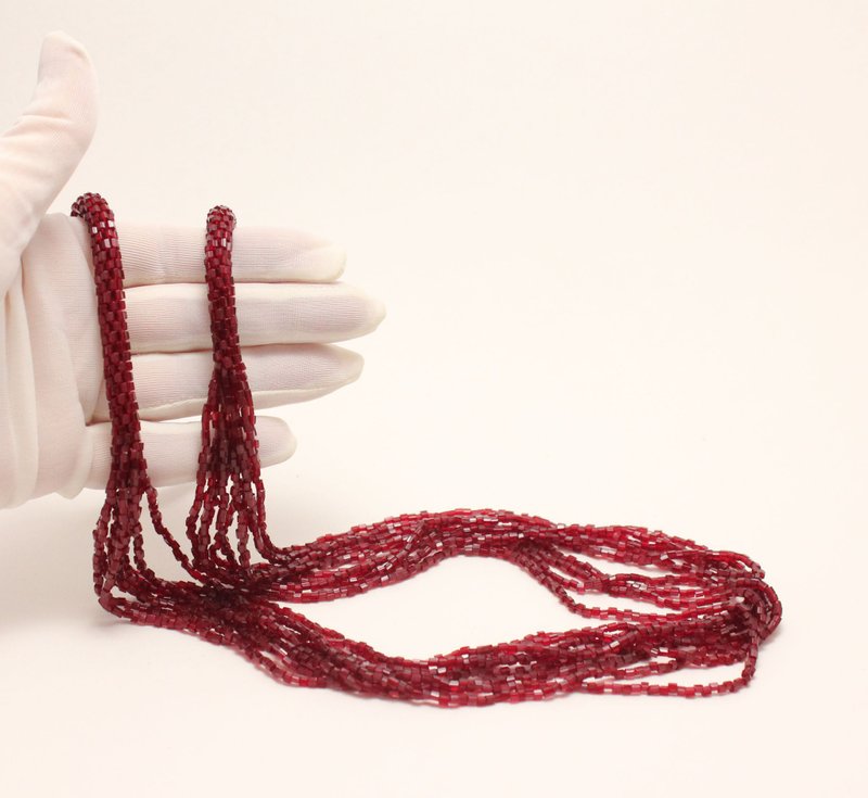 Red Long Necklace Beaded Multistrand Necklace Seed Bead Boho Necklace Holiday - 项链 - 玻璃 红色