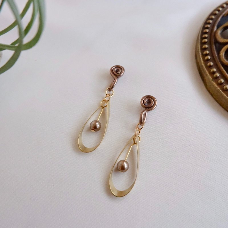 带状水滴型 无痛耳夹 / 铜本色 - 耳环/耳夹 - 其他金属 金色