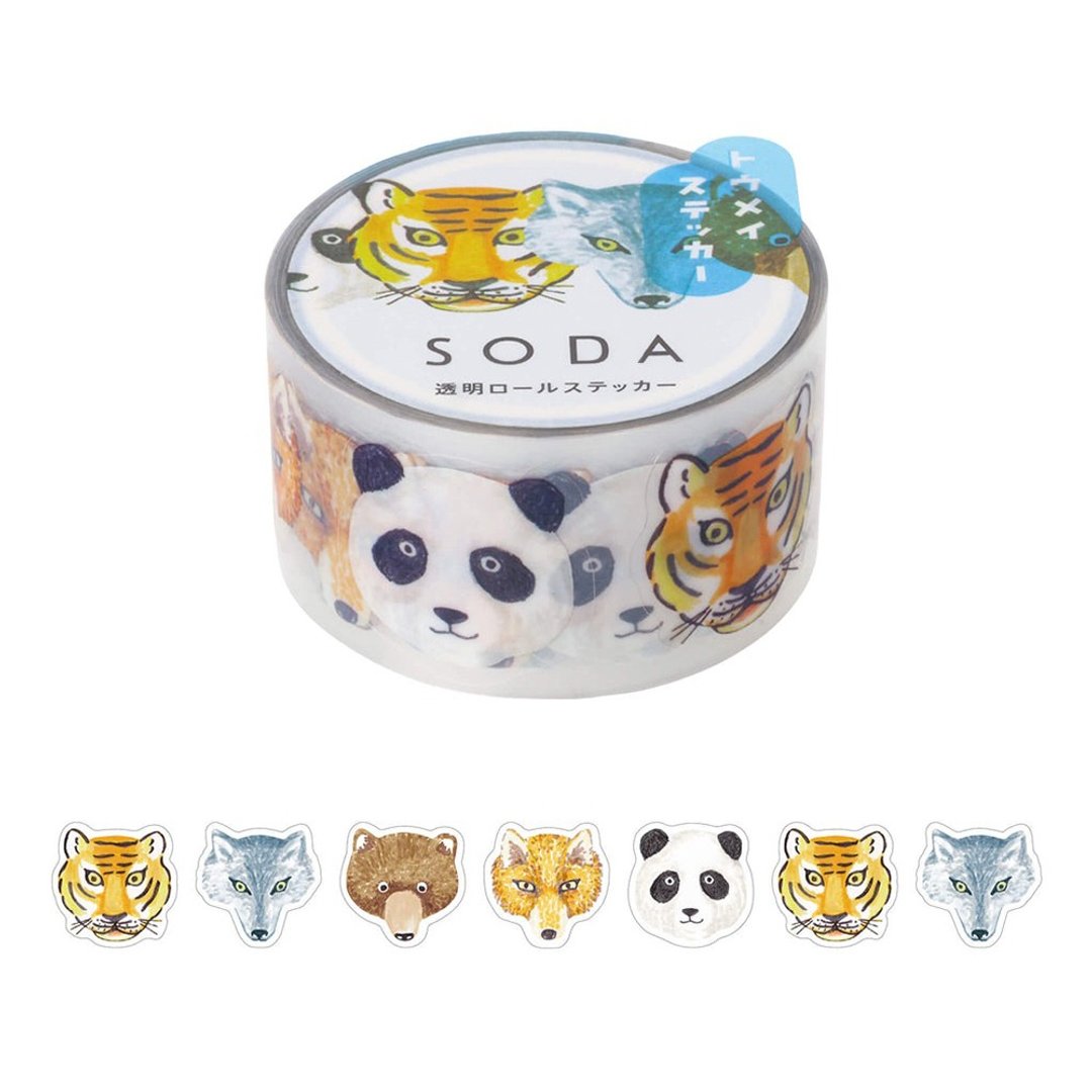 【HITOTOKI 】SODA 透明PET卷状胶带 单张贴纸款 20MM 动物园 - 纸胶带 - 其他材质 多色
