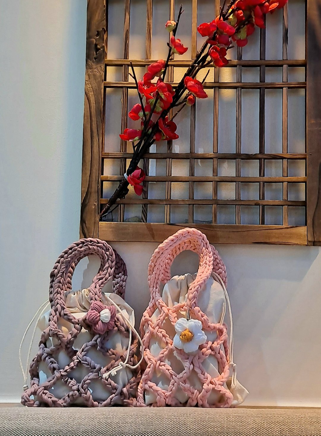 HANDMADE SUPER LIGHT STYLISH Crochet bag - 手提包/手提袋 - 棉．麻 粉红色