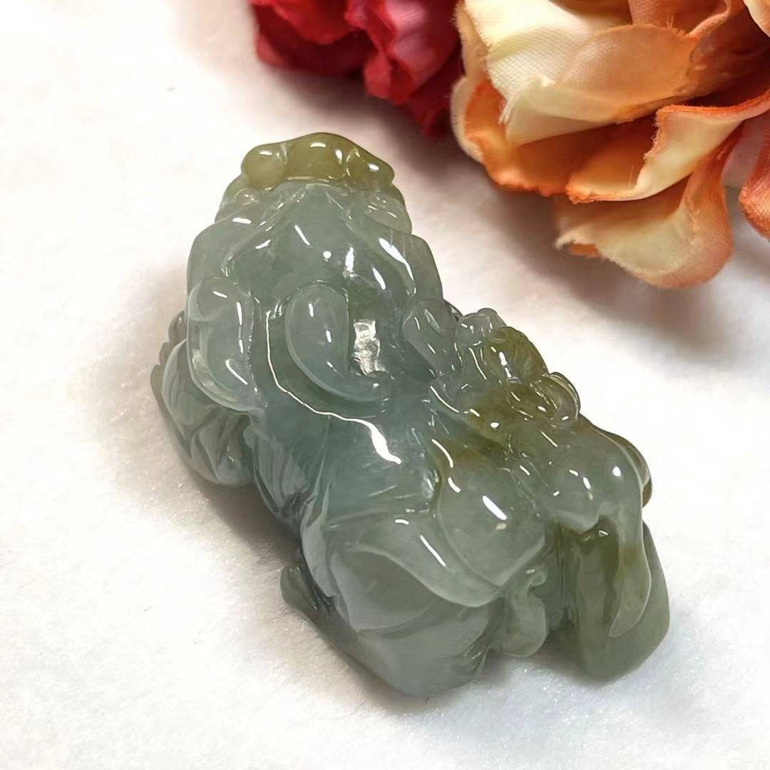 多宝晶石/天然翡翠A货貔貅/母子貔貅/开运项链/黄翡貔貅/附证书 - 项链 - 玉石 