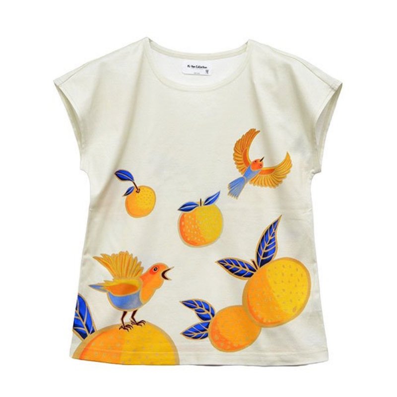 法袖T恤 - Mikan&Komadori - 女装 T 恤 - 棉．麻 橘色