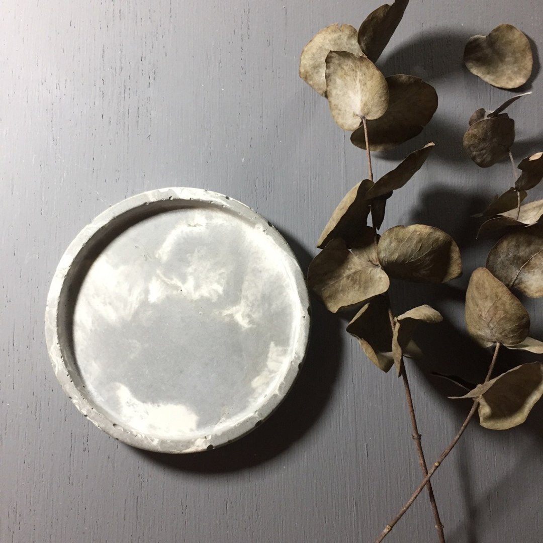 灰色大理石纹 系列 - 水泥圆形置物碟 - 小 - 收纳用品 - 水泥 灰色
