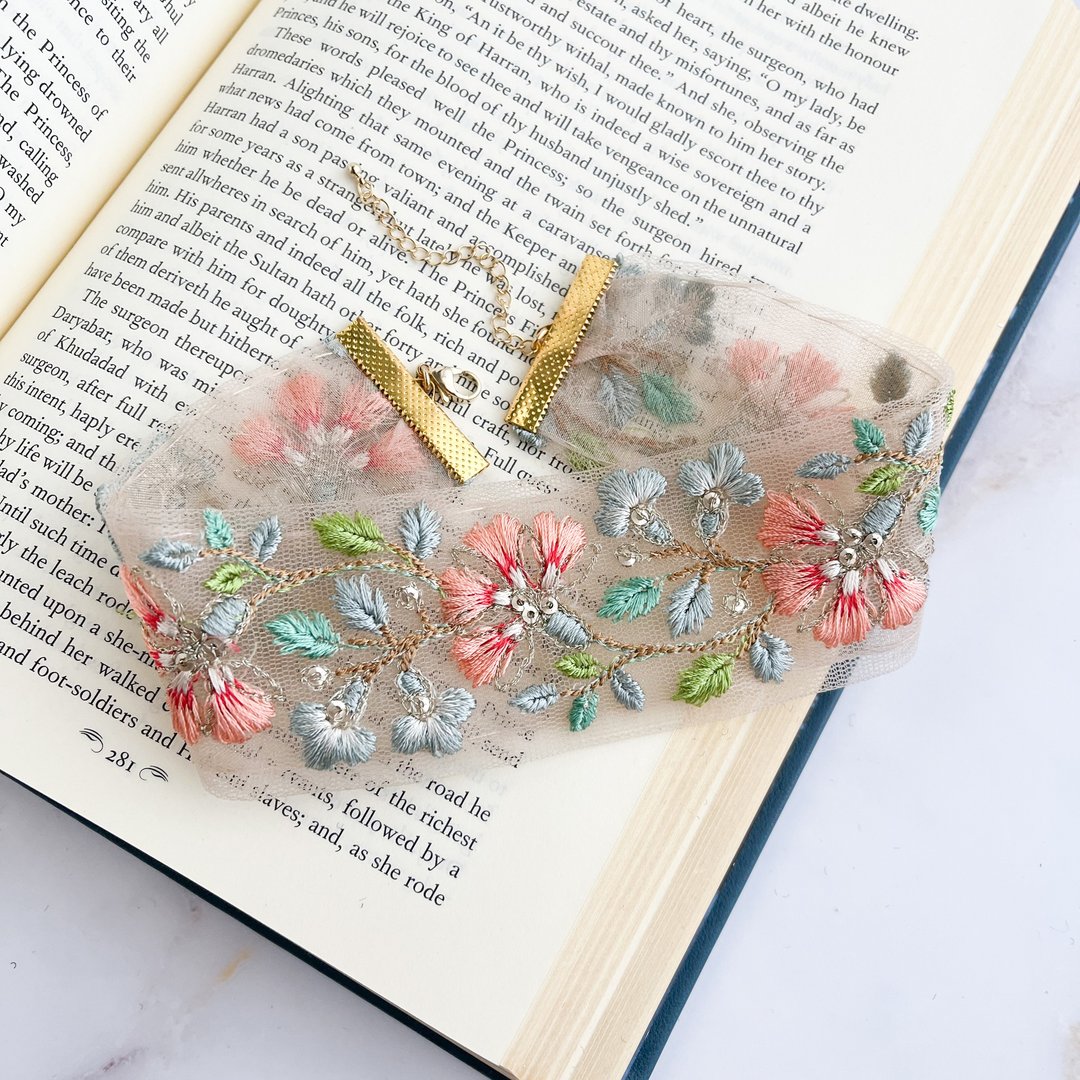Pastel Sunshine and Smile Bouquet/Organdy Indian Embroidery Ribbon Choker SV462 - 颈链 - 其他人造纤维 多色
