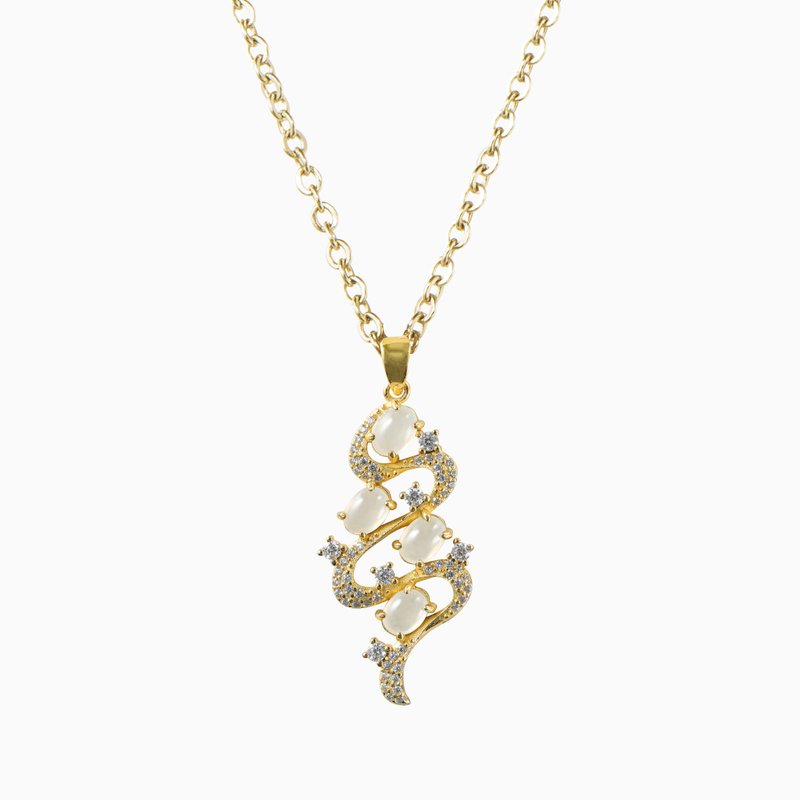 金蛇白玉项链 | 蛇年限定 天然翡翠 | 送礼 - 项链 - 玉石 金色