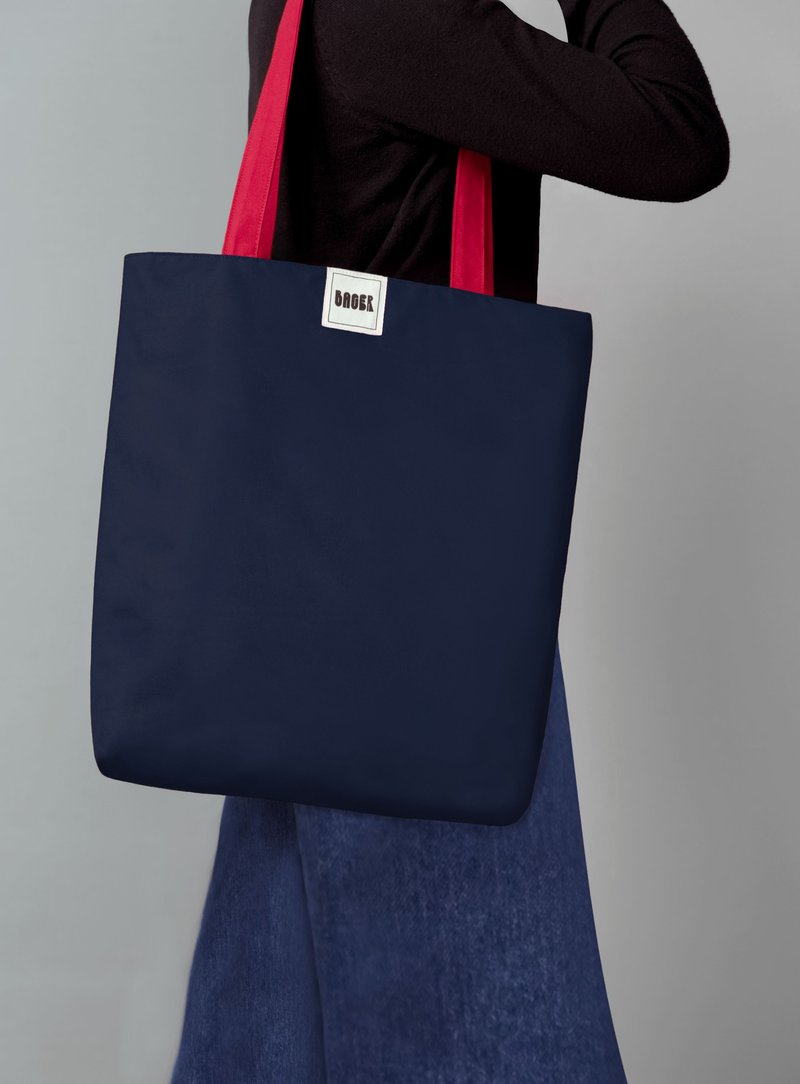 经典英伦拼色肩背帆布袋 (大) / 藏蓝+红 - 侧背包/斜挎包 - 棉．麻 多色