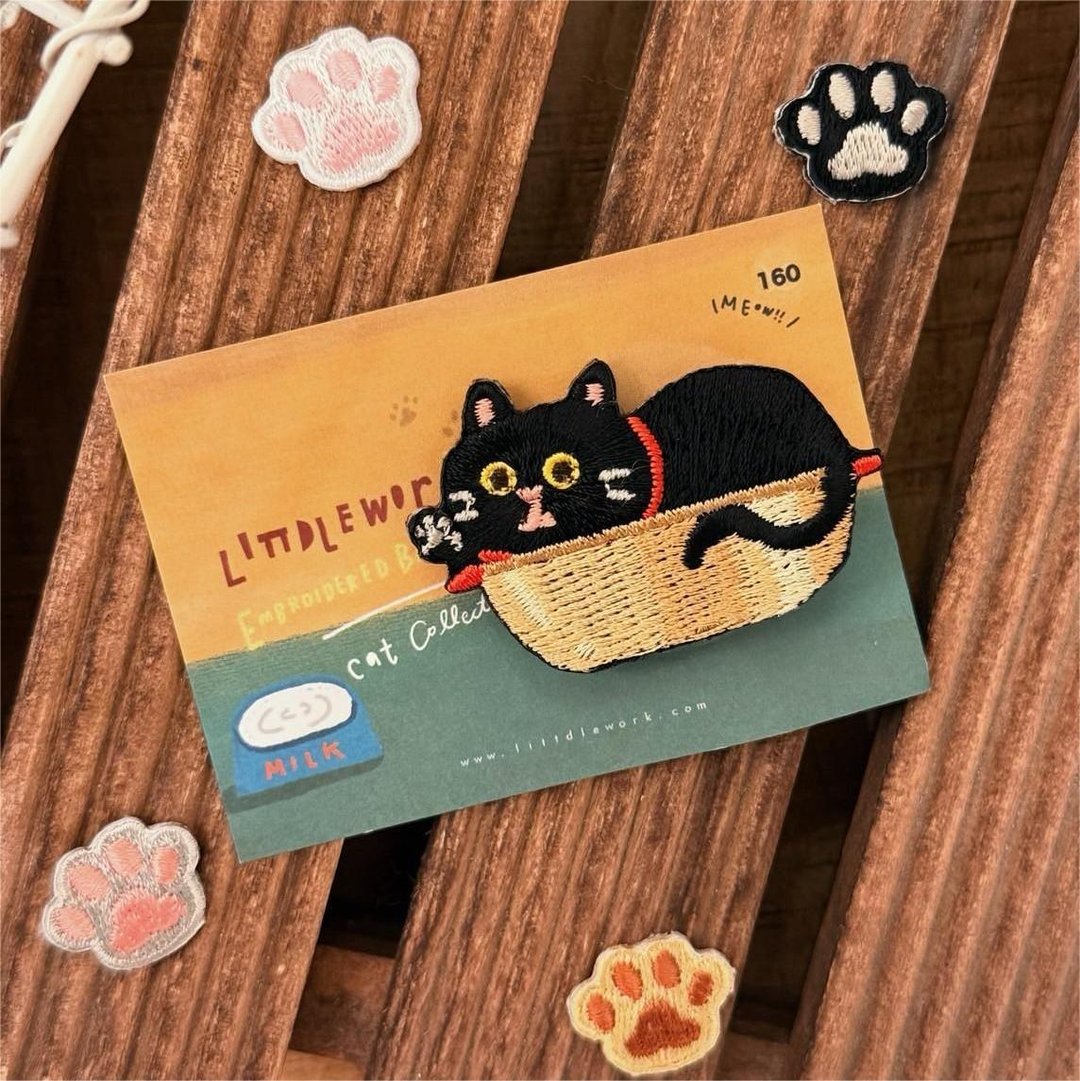 刺绣烫贴/别针 | 猫咪 - 锅子黑猫 | Littdlework - 徽章/别针 - 绣线 多色