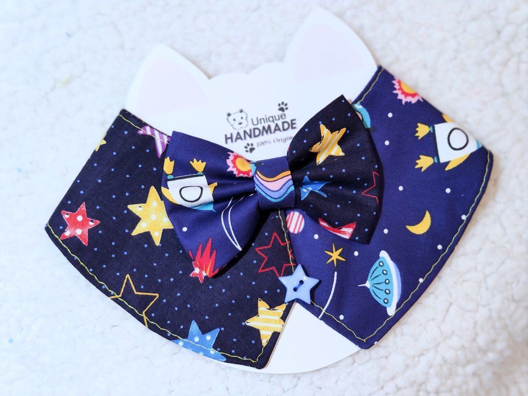 Two tone 小背心 星球太空星星 煲呔造型颈饰 颈项 collar - 衣/帽 - 棉．麻 蓝色