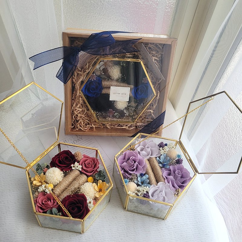 【订制区】永生花金边玻璃戒盒。大。附礼盒包装 - 摆饰 - 植物．花 