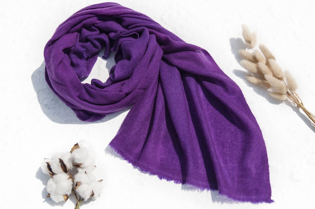 喀什米尔Cashmere/羊绒围巾/纯羊毛围巾披巾/戒指绒披肩-混合紫色 - 围巾/披肩 - 羊毛 紫色