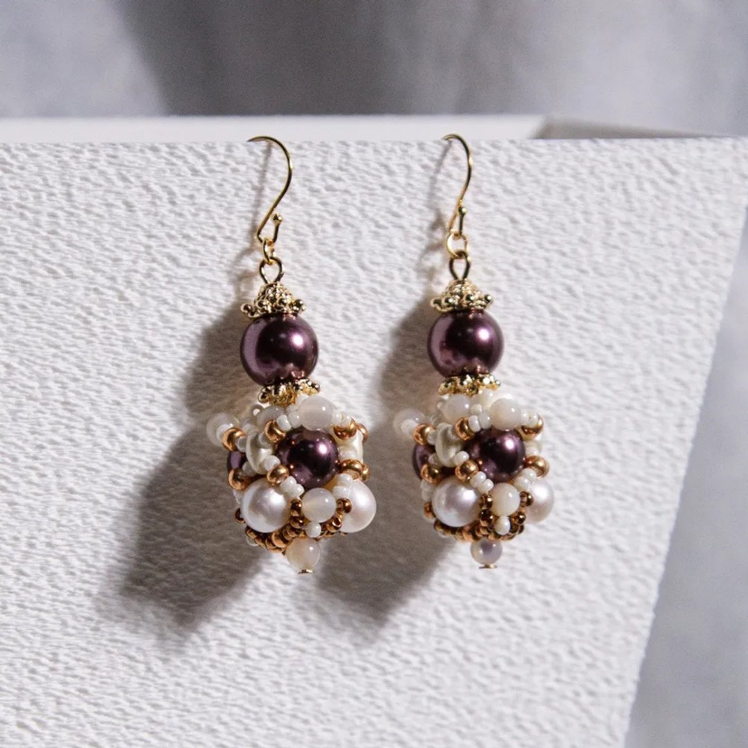Gaea's Oasis Earrings - Purple 盖娅绿洲耳饰(紫) - 耳环/耳夹 - 珍珠 紫色