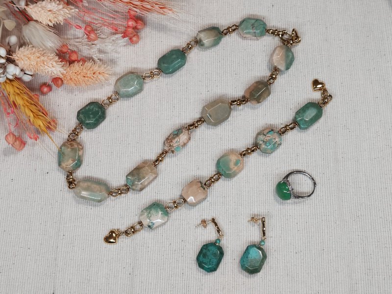 雾绿矿石系列项链 手链 耳环套组 赠东陵玉戒指 - 手链/手环 - 石头 