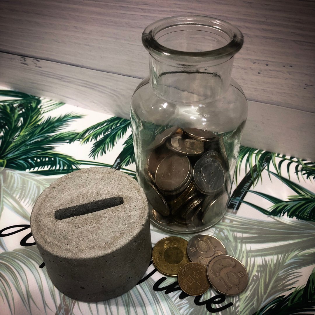 水泥盖广口瓶零钱罐  存钱筒 零钱盒 毕业礼 - 储蓄罐 - 水泥 灰色