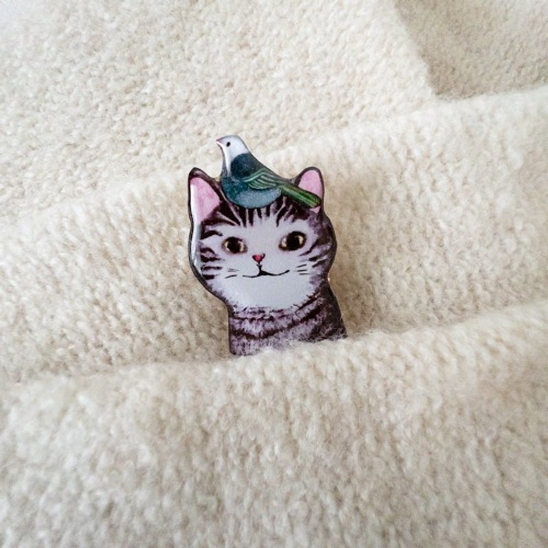 小鸟与小猫胸针 - 胸针 - 塑料 