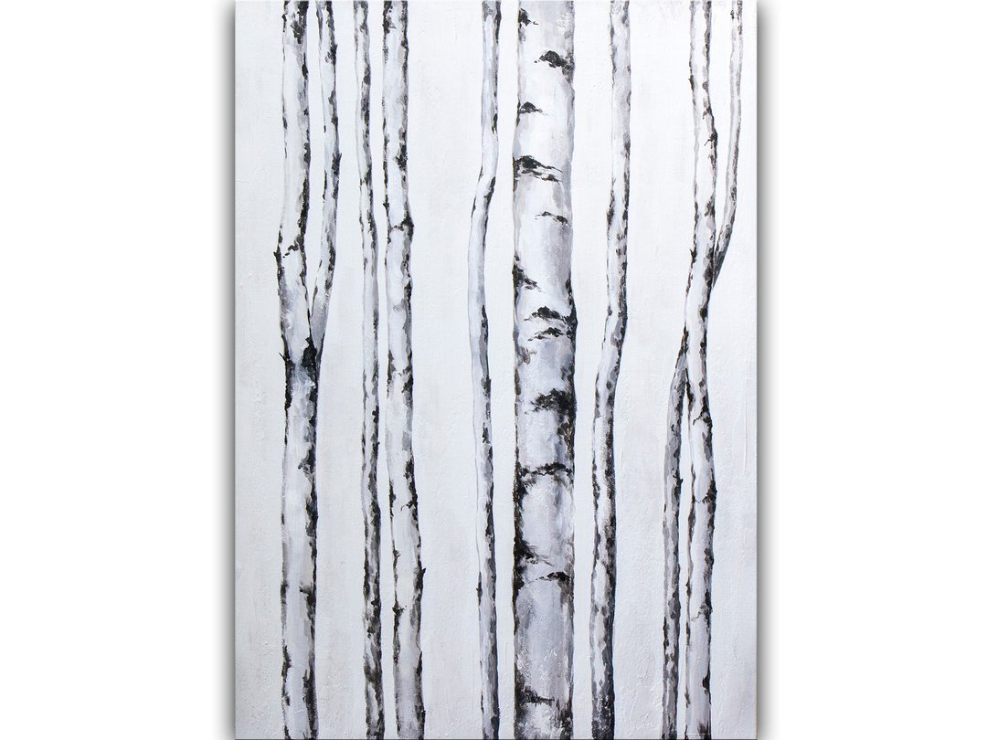 Birches Tree Painting Abstract Trees Original Art Minimalist Acrylic Painting - 墙贴/壁贴 - 其他材质 白色