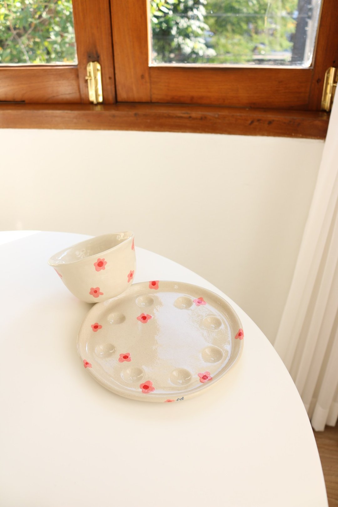 Palette Round Ceramic Pink Tulip With Cup - 花瓶/陶器 - 陶 粉红色