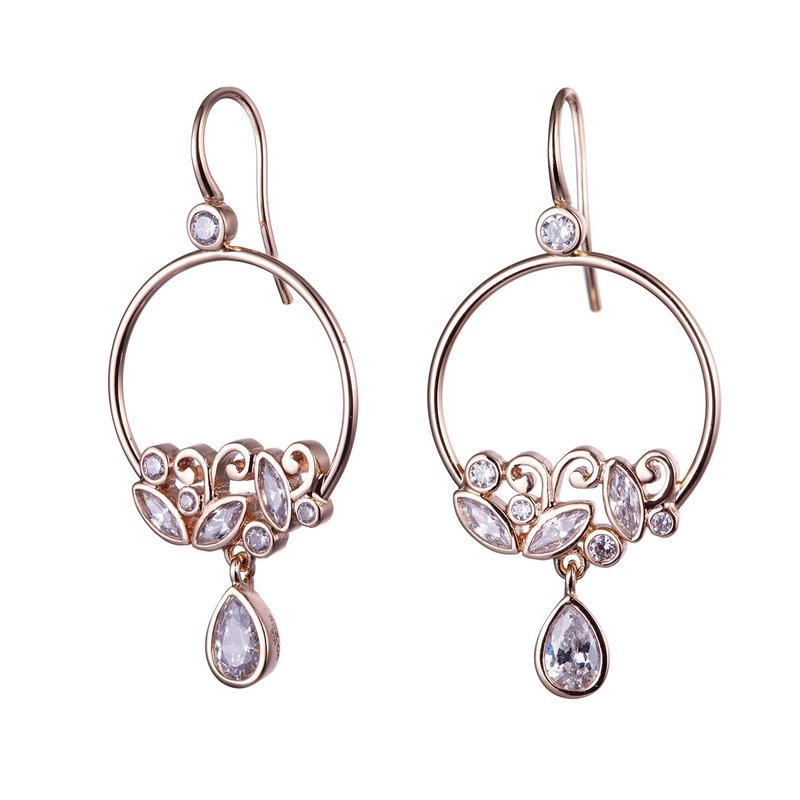 【法式风格】古典花纹水滴镶钻耳还(共三色) - 耳环/耳夹 - 铜/黄铜 金色
