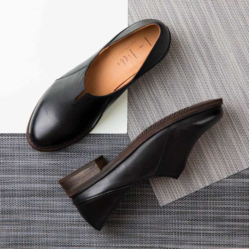 小V羊皮低跟鞋_黑色 - 其他女款皮鞋 - 真皮 黑色