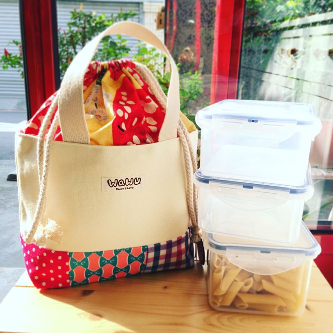 WaWu 束口手提袋 (百宝拼布) 早午餐便当袋 订制款* - 手提包/手提袋 - 棉 