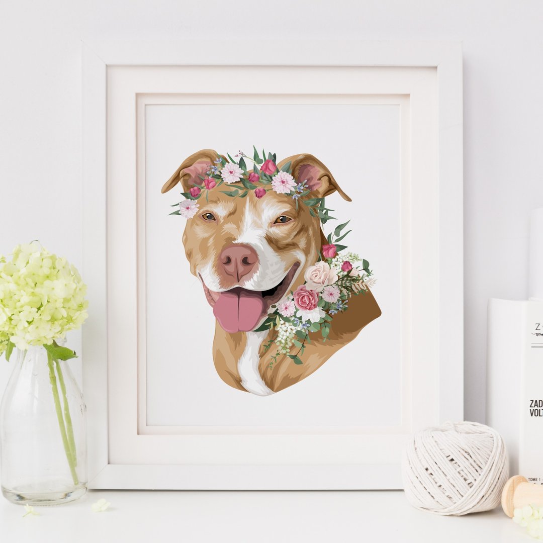Custom cat and dog portraits with a flower crown. Printable gift for pet lovers. - 电子手绘真人画像/绘画/插画 - 其他材质 