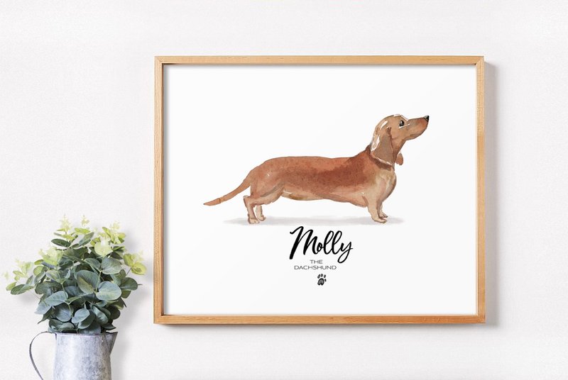 Hand painted, Like Yan painted, Dachshund Print, Custom Name, Dog Portrait - 其他数码设计 - 其他材质 
