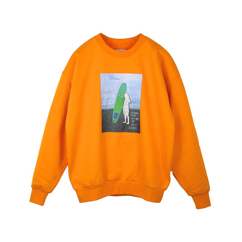 saeflait Sweat Shirt / Go Surfing - 中性连帽卫衣/T 恤 - 棉．麻 橘色