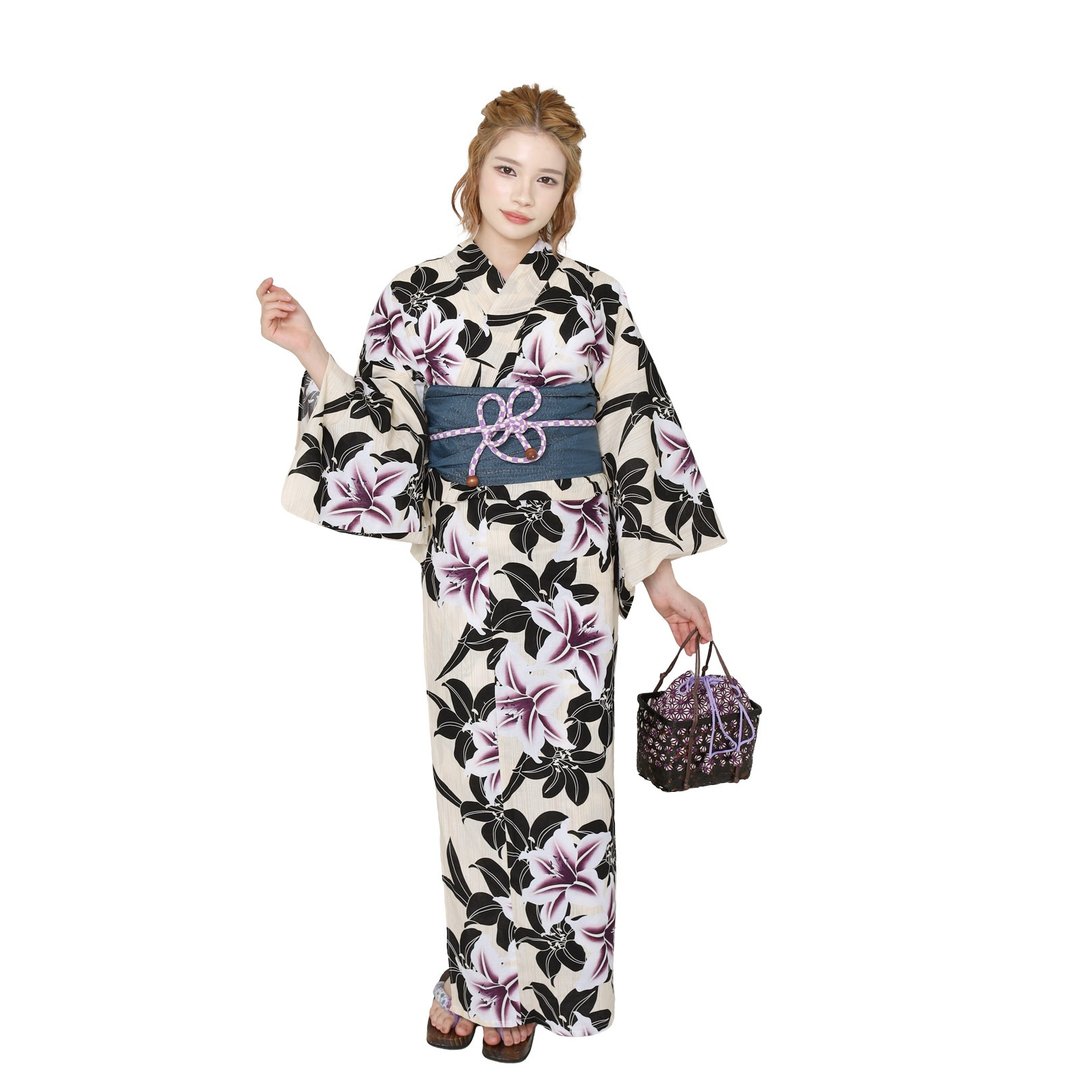 日本 和服 浴衣 女性 浴衣 腰带 2件组 F Size x23F-07 yukata - 其他 - 棉 紫色