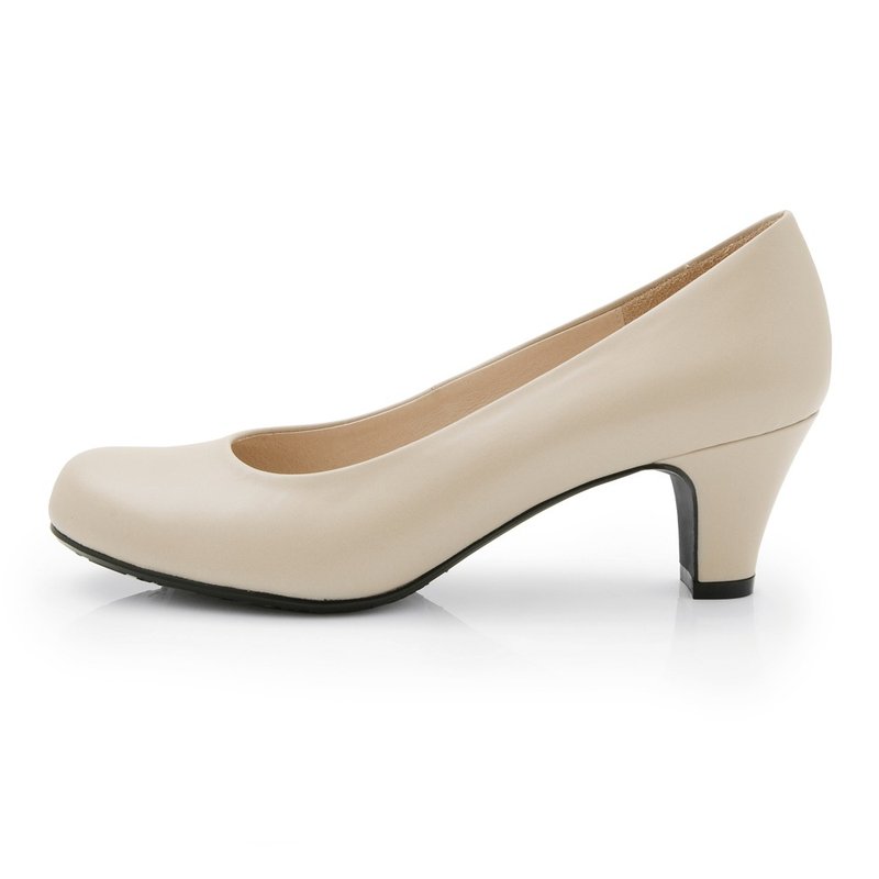 米白色 6cm全真皮素面高跟包鞋 - 高跟鞋 - 真皮 白色