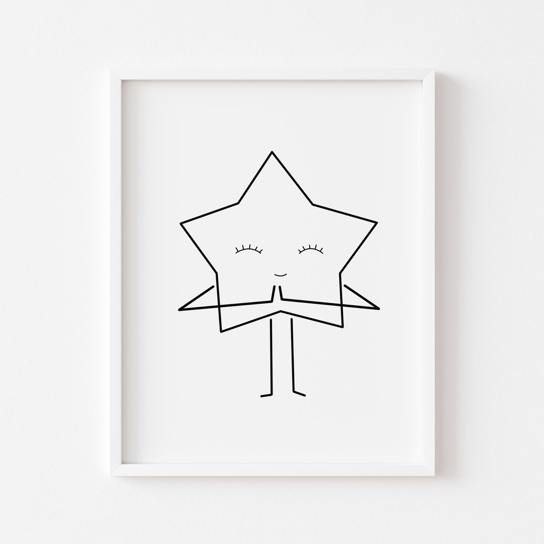 Yoga poster, Yoga print, Digital file, Yoga illustration, Cute yoga, Cute star - 海报/装饰画/版画 - 其他金属 黑色
