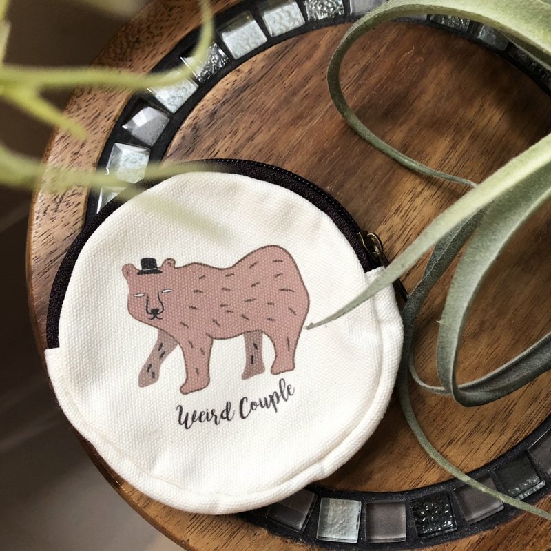 翻白眼绅士熊 双面图案零钱包一个 - 零钱包 - 棉．麻 多色