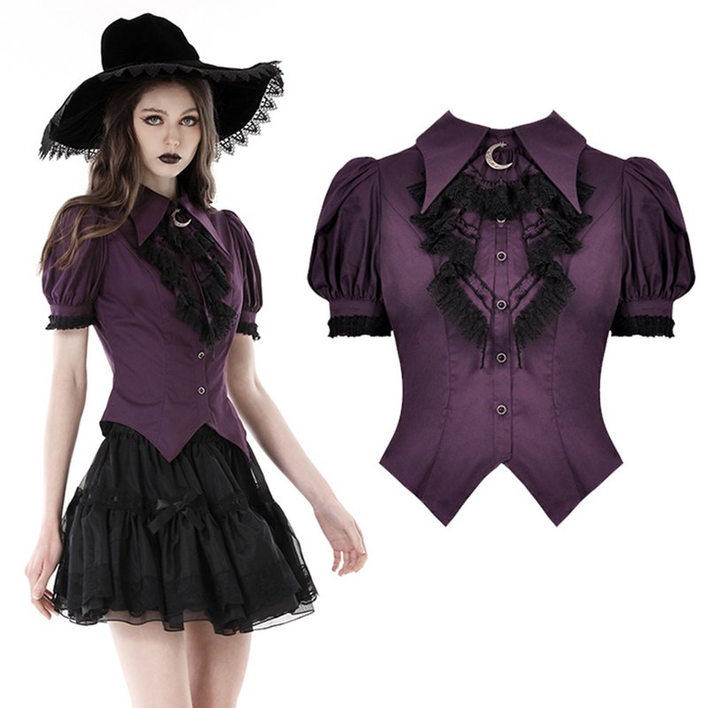 月亮吊饰领巾泡泡短袖衬衫 IN LOVE台湾代理JDIIW099 - 女装衬衫 - 其他材质 紫色