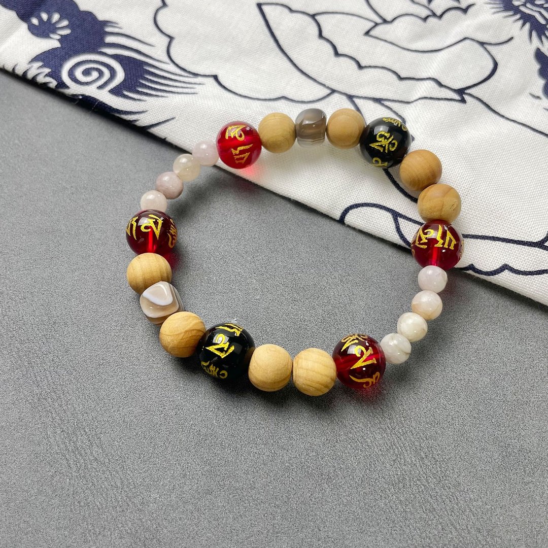紫锂辉 崖柏木 玛瑙 净化  礼物 能量石水晶手链 日本直邮 - 手链/手环 - 水晶 红色