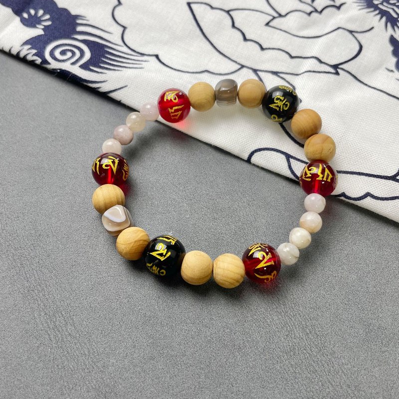 紫锂辉 崖柏木 玛瑙 净化  礼物 能量石水晶手链 日本直邮 - 手链/手环 - 水晶 红色