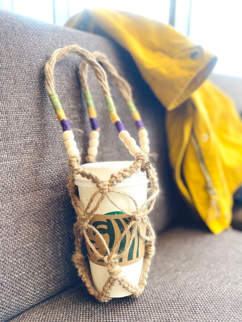 麻绳编织饮料袋D - 随行杯提袋/水壶袋 - 棉．麻 卡其色