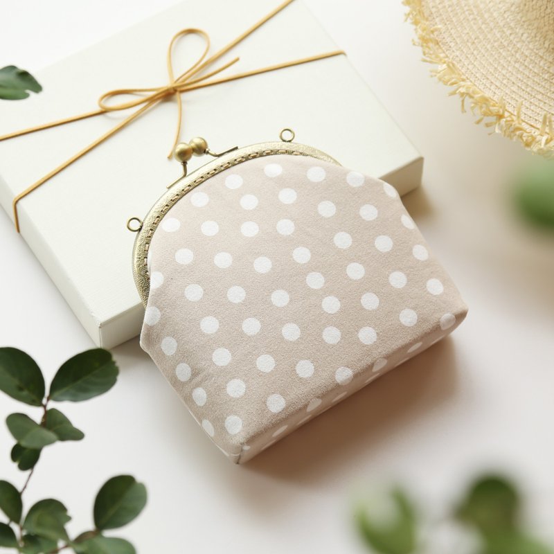 清新波点帆布包 斜挎包 肩背包 手機包 口金包 生日禮物 禮物交换 - 侧背包/斜挎包 - 棉．麻 卡其色