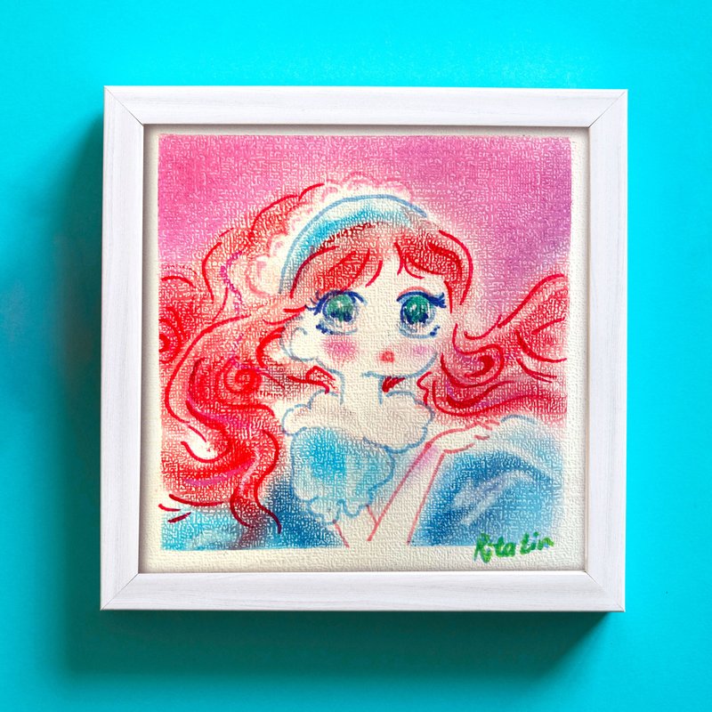 手绘粉彩画艺术 | 18cm 附框 | Red Hair Lady - 海报/装饰画/版画 - 纸 