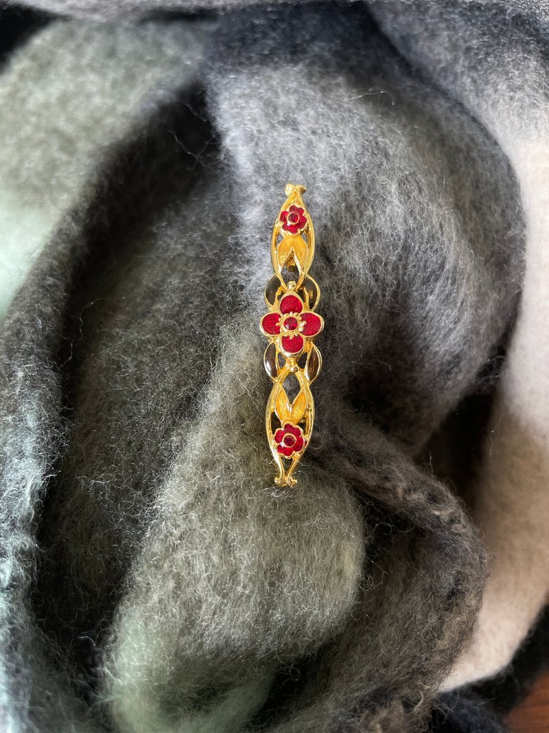 古典气质古董金色珐琅花叶别针胸针心口针 B1344 - 胸针 - 其他金属 金色