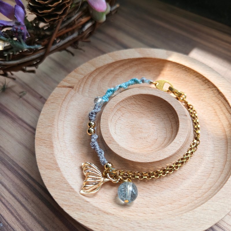 【蓝托帕 x 鱼尾锆石×白水晶~黄铜编织手链】 - 手链/手环 - 水晶 蓝色
