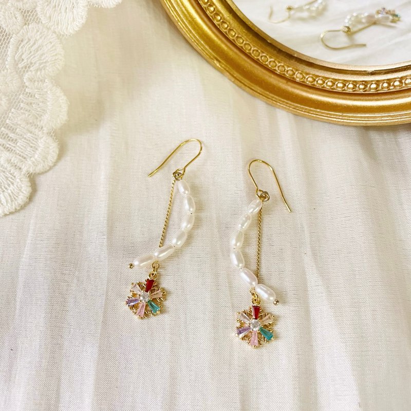 缤纷雪花珍珠流苏耳环 - 耳环/耳夹 - 珍珠 