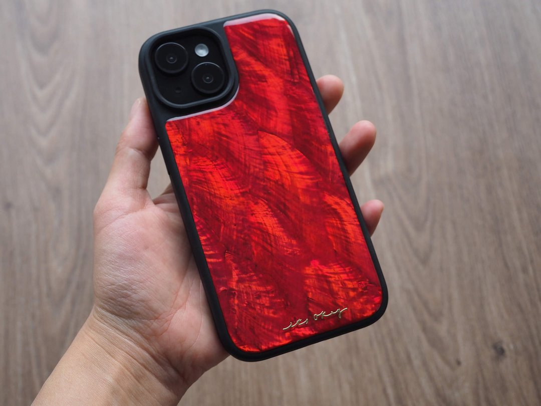 红色 珍珠母贝 手工手机壳 适用iPhone16,15,14,13,12,11ProMax - 手机壳/手机套 - 贝壳 红色