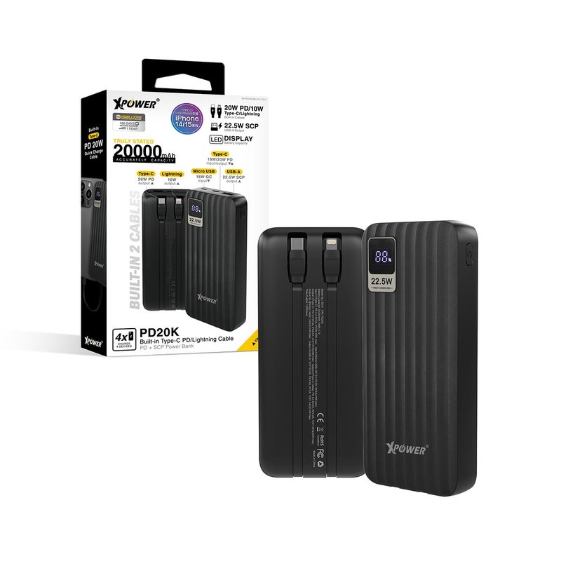 XPower PD20K 4输出双内置线Type-C PD&Lightning 20000mAh充电器 - 充电宝/传输线 - 其他金属 黑色
