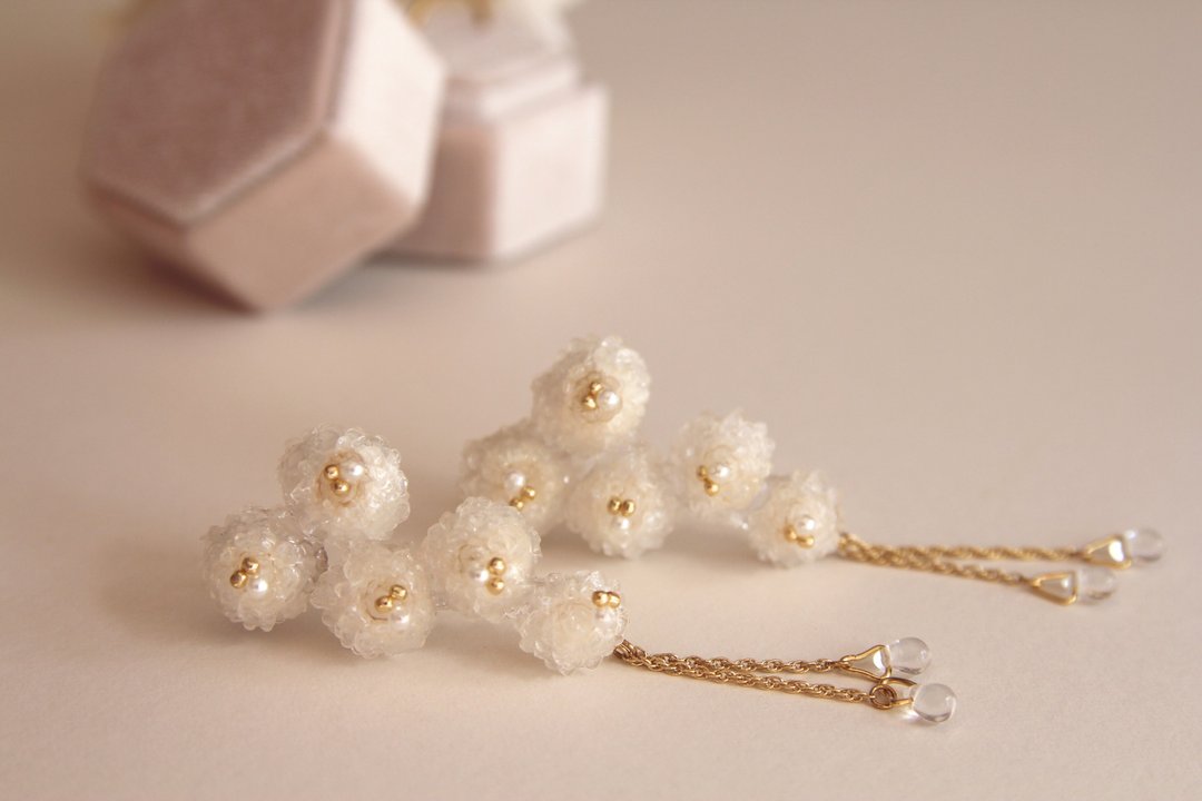 耳环 饰品 花耳环 花办耳环 树脂耳环 干花耳环 少女风 日系作品 - 耳环/耳夹 - 植物．花 白色