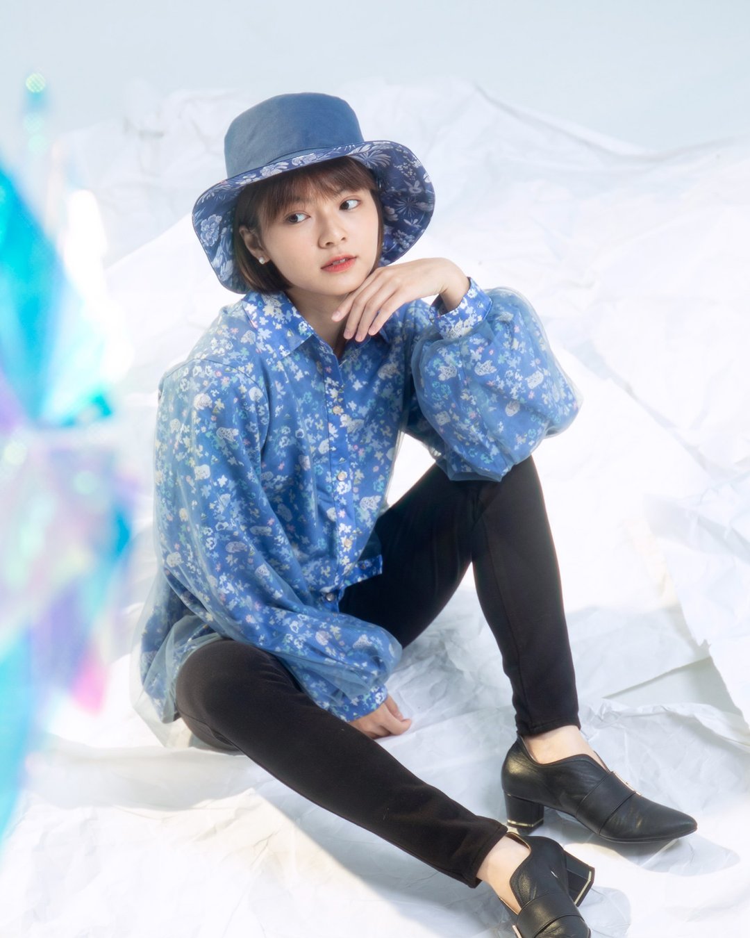 【日本北海道】自带柔焦感 透纱灯笼长袖 印花衬衫 阿寒湖 - 女装衬衫 - 棉 蓝色