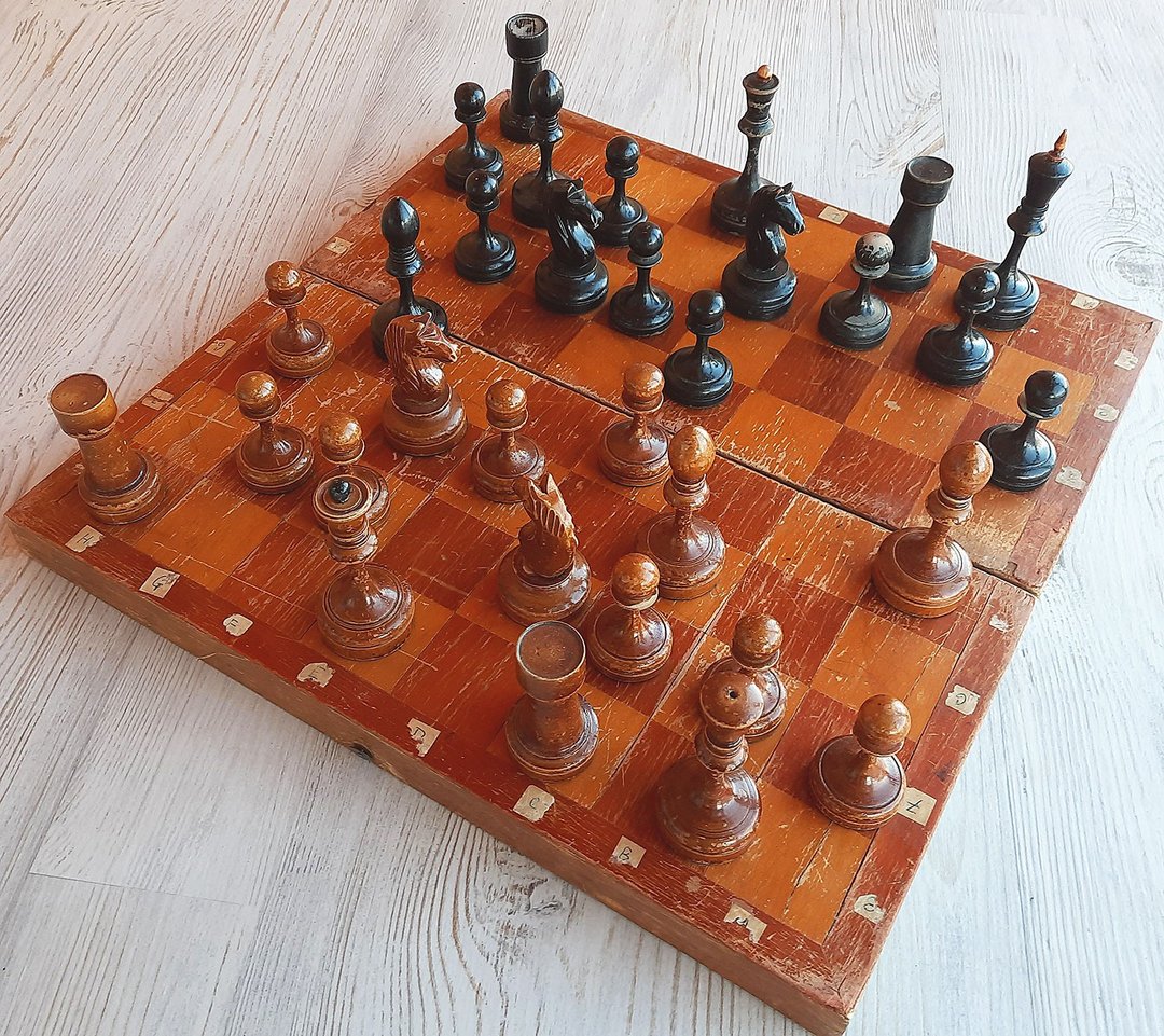 Old Russian chess set 1950s vintage wooden Soviet weighted chessmen antique - 桌游/玩具 - 木头 